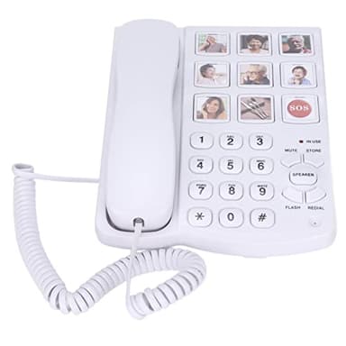 Teléfono Fijo sobremesa con Teclas Grandes, Volumen Alto, Manos Libres, Botón SOS y Silenciar Almacenar Altavoz Flash Rellamada, Teléfono de sobremesa con memoria fotográfica para personas mayores