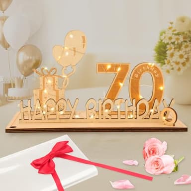 Regalos Originales de 70 Cumpleaños, Seutgjie Decoracion 70 Cumpleaños para Hombre Mujer con Tira de Luces LED y Libro de visitas para Aniversarios