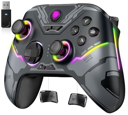 EasySMX X15 Mando PC Inalambrico con RGB Luz- Hall Joystick- Hall Trigger- 1000 mAh Batería Recargable- Turbo para PC/Switch/Móvil/Tableta- Gamepad PC Compatible con Black Myth: Wukong- Gris