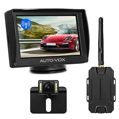 AUTO-VOX M1W Camara Marcha Atras Inalambrica, Monitor LCD de 4,3'', Cámara Marcha Atrás Resistente al Agua IP 68, 6 LED para una Visión Nocturna Excelente