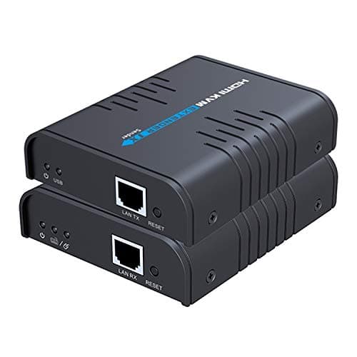 AGPTEK KVM Extensor HDMI USB sobre un Solo Cat 5/5E/6/7 Ethernet Cable- Extensión de la señal de hasta 120m/365Ft- Soporta USB Teclado Ratón- Adaptador para Uso residencial/Comercial