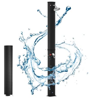 Froadp 35L Duchas Solar de Jardín con 180° Cabezal Giratorio de Ducha y Grifo de Lavado de pies Temperatura del Agua de hasta 60℃ para Acampar Piscina Exterior(Negro)