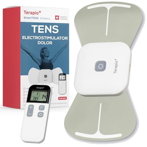 TERAPIO Electroestimulador TENS Inalámbrico para el Alivio del Dolor. Electroestimulador Muscular de Fisioterapia con Mando a Distancia. Recargable. 15 Modalidades para el Tratamiento del dolor