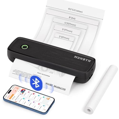 MUNBYN Impresora Portátil Inalambrica, Impresora Bluetooth A4, Compatible con teléfonos Android e iOS y Portátil, Papel Impresora A4/4''/3''/2'', para Viajar, Doméstico, Oficina, ITP04, Negro