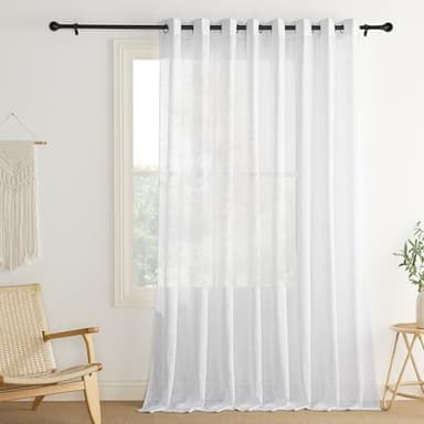 PONY DANCE Cortina Salon Blanca 1 Pieza 254x240cm(AnchoxAlto), Cortinas de Lino para Dormitorio Comedor Modernas Visillos Translúcidas con Ojales Curtains for Living Room, Blanco