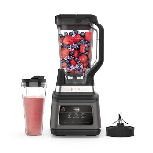 Ninja Batidora de vaso 2 en 1, 1200 W, 3 programas automáticos, 4 ajustes manuales, tecnología Auto-iQ, Jarra de 2,1 l y vaso de 700 ml, piezas aptas para lavavajillas, en negro, BN750EU