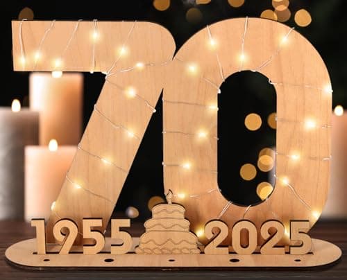 Giftota 2025 Original 70º Regalo de Cumpleaños Mujeres y Hombres - Libro de Visitas de Madera con Luces LED - Número 70 Decoraciones de Madera - 70 Años Regalo de Dinero de Madera - Regalo Creativa