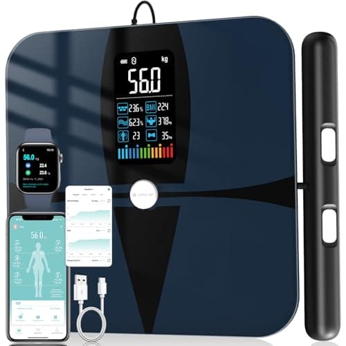 Lepulse Bascula Bioimpedancia 8 Electrodos, Digital Bascula Grasa Corporal y Muscular Recargable con Pantalla Grande, Precision Bascula de Baño Grasa Corporal Balanza Inteligente con 20 Mediciónes