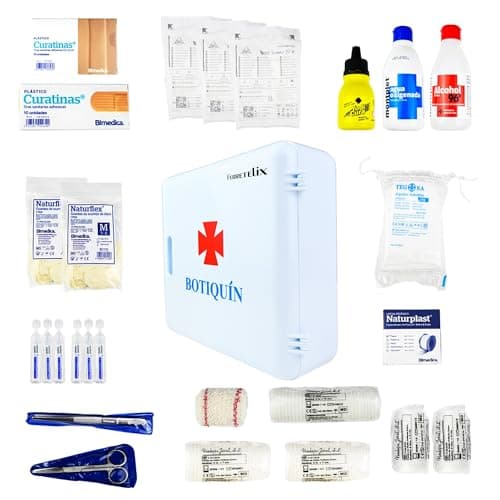 Ferretelix® Botiquin armario de pared con dotacion 280 mm x 250 mm x 100 mm equipado con varios artículos para realizar las primeras curas en caso de emergencia, Botiquín de primeros auxilios