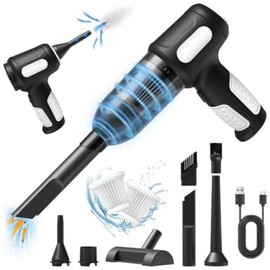 Aspirador de Mano Potente sin Cable 7000Pa, 3 en 1 Aspiradora de Mano sin Cable con Succión, Soplado, Aire Comprimido, Carga USB Aspirador Coche sin Cable con 2 Filtro Lavable para Coche Oficina Hogar