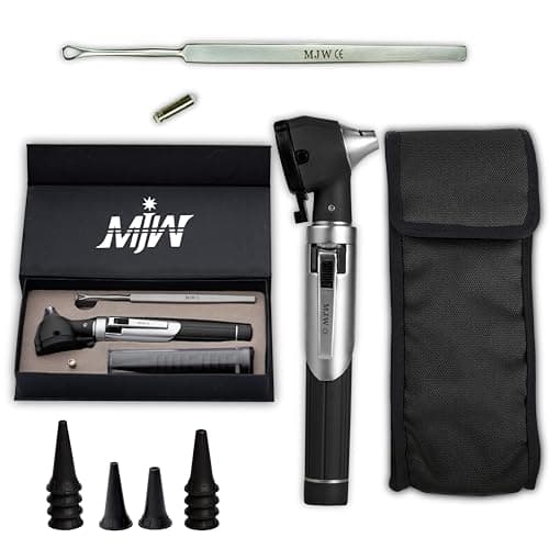 Mini otoscopio de fibra óptica con luz LED reemplazable adicional que incluye removedor de cerumen de acero inoxidable Reproducción perfecta del color Aprobado por la CE