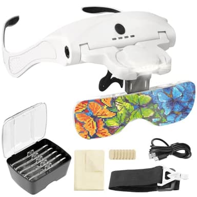 ARTDOT Gafas Lupas con Luz 4 Led para Manualidades, 1X 1.5X 2X 2.5X 3.5X lupas de Gran Aumento con luz, lampara Lupa para Diamond Painting, Lectura, Costura, Relojero, Electronica, Coser