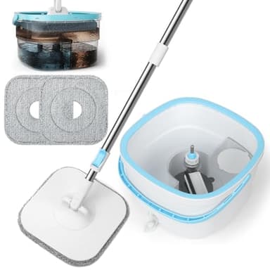 Withosent 130cm Mopa Fregona con Cubo Escurridor, 2 en 1 Separa la Suciedad del Agua Dulce, Mopa para Limpiar Azulejos y Paredes, Cubo Fregona Autoescurrible Escurrefacil, 2 Recambio Mopa Microfibra