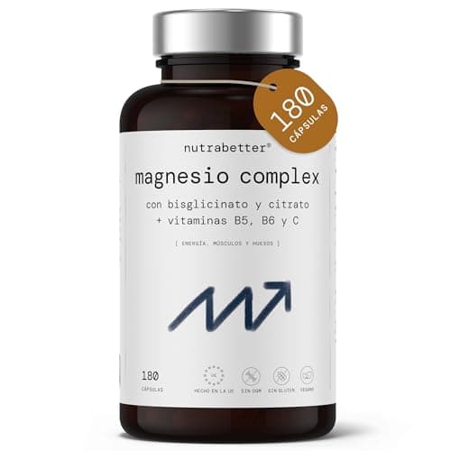 Magnesio Bisglicinato y Citrato |180 cápsulas veganas | con Vitamina B5, B6 y C | Refuerzo Energía, Músculos y Huesos | Alta biodisponibilidad