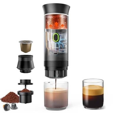 Cafetera Portátil Cápsula de Espresso 3 en 1, Cafetera Multicápsulas con Autocalentamiento de 2 a 6 Minutos, para Cápsulas Pequeñas o Grandes y Café Molido, Cafetera Portátil para Oficina y Hogar