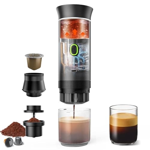 Cafetera Portátil Cápsula de Espresso 3 en 1, Cafetera Multicápsulas con Autocalentamiento de 2 a 6 Minutos, para Cápsulas Pequeñas o Grandes y Café Molido, Cafetera Portátil para Oficina y Hogar