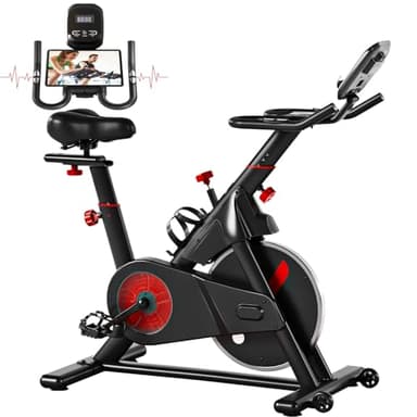 Devoko Bicicleta Estática Magnética para Bici en Casa con Resistencia Variable,Heart Rate Sensor,Altura y Asa Regulables,Monitor LCD Doble Soporte para Móvil y Tableta,Capacidad de Peso de 150KG