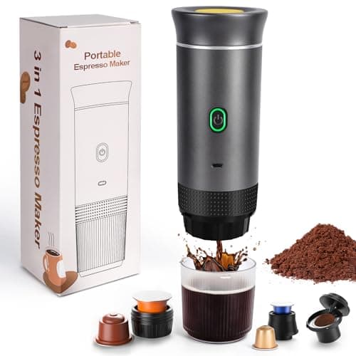 LAMA Cafetera Portátil Eléctrica de Cápsulas Compatible con Cápsulas de Café y Café en Polvo, Calentamiento Instantáneo, Mini Cafetera para Camping, Coche, Viaje, Gris
