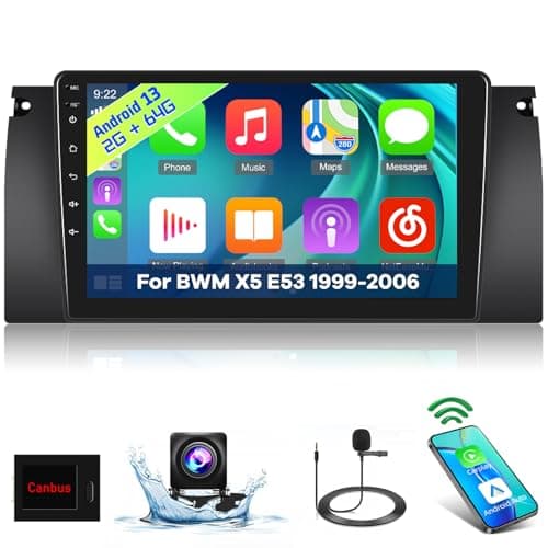 [2+64G] Android 13 Car Stereo para BMW X5 E53 E39 M5 E38 1999-2006 con Carplay Inalámbricas y Android Auto - 9 Pulgadas de Pantalla Táctil Radio con WiFi GPS DSP SWC + Cámara de Marcha Atrás