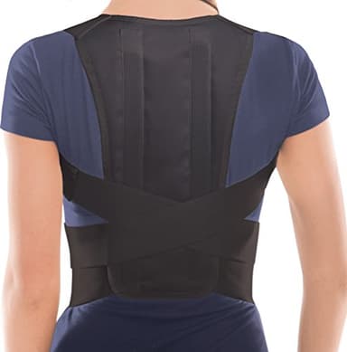 Corrector postura espalda con láminas y arnés para zona lumbar alivio del dolor hombros y cuello con soporte lumbar para espalda recta y Soporte para Espalda- corrección de postura Negro Medium