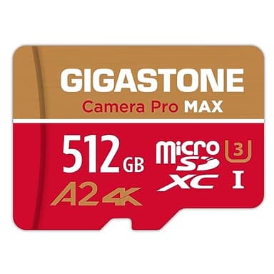 [Recuperación de Datos Gratuita de 5 años] Tarjeta Micro SD GIGASTONE de 512 GB, Camera Pro MAX, hasta 160/100 MB/s, Tarjeta de Memoria MicroSDXC para dji, Gopro, Insta360, Dashcam, Video 4K UHS-I A2