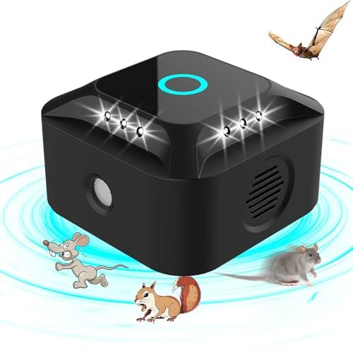 Ultrasonido para ratas, repelente ultrasónico para ratones, ratones y ratas 360° con luz LED repelente ultrasónico disuasores para ratones roedores parásitos ratas, arañas, polillas y hormigas