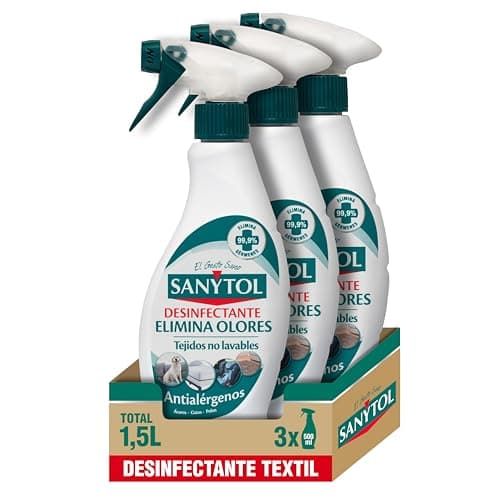 Sanytol – Spray Elimina Olores Desinfectante para Textiles, Elimina Malos Olores Persistentes y Neutraliza Alérgenos, Sin Lejía - Pack de 3 x 500 ml = 1,5L