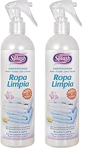 SPLASH | |Ambientador Pulverizador Hogar Tejidos | Fragancia Fresca| Ropa Limpia| Microcápsulas de Perfume |Contenido: 400 ml (Paquete de 2)