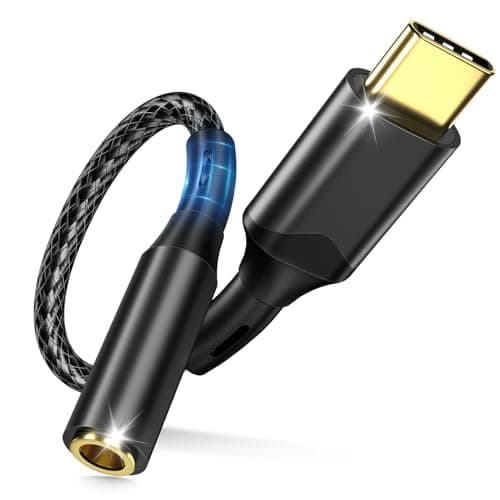 bakibo Adaptador USB C a Jack 3.5mm, Aux USB C a Jack 3.5 Audio Adaptador Auriculares Tipo C con DAC Chip Compatible con Sam Sung Galaxy S22 S21 S20, MacBook, Pixel-Negro Dorado