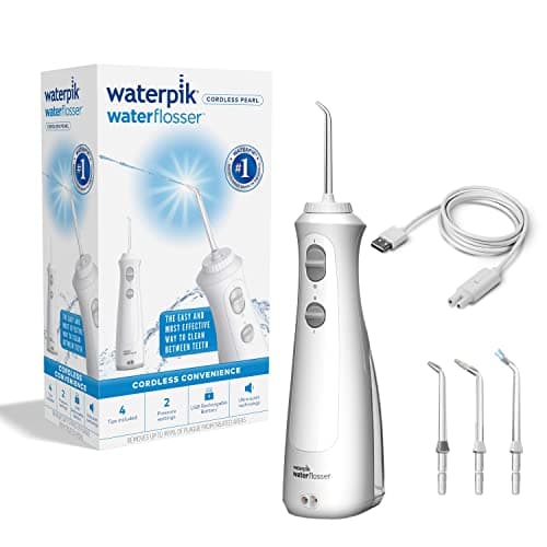 Waterpik Irrigador Dental Inalámbrico, Cepillo de Dientes Eléctrico con Batería Recargable, Elimina la Placa Acumulada entre los Dientes, Irrigador Bucal Portátil, Blanco - (WF-13)