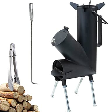 TAFEIDA ROCKET STOVE es la estufa de leña perfecta. Una estufa de camping portátil de leña con un atizador de fuego. Para equipo de camping y equipo de supervivencia, cocina en el patio trasero.