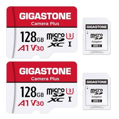 Gigastone Tarjeta Micro SD de 128GB, 2 Unidades, cámara Plus, GoPro, cámara de acción, cámara Deportiva, Alta Velocidad 100 MB/s, grabación de vídeo 4K, Micro SDXC UHS-I A1 V30 U3 Clase 10