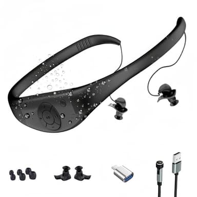 Tayogo - Reproductor MP3 Impermeable para natación, Reproductor de MP3 Impermeable, 8 GB IPX8, Carga magnética, Modo MP3/FM, Reproductor de música para natación (Negro)
