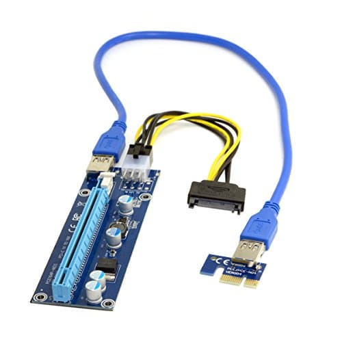 JSER PCI-E 1x a 16x Extensor de máquina de minería Mejorado con USB 3.0 y Cable de alimentación de 6 Pines