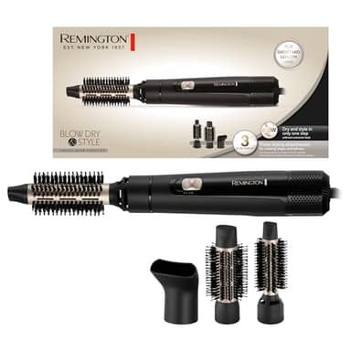 Remington Cepillo Blow Dry & Style [ideal para cabello corto y mediano] (800 W, temperatura variable, aire fresco, 2 cepillos redondos de 25 y 38 mm, concentrador, cable giratorio), negro