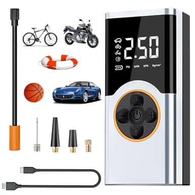 Compresor Aire Portátil, 150PSI Inflador Ruedas Coche, Compresor Aire Coche, 4000mAH Hinchador Ruedas Coche con Batería Recargable y Luz LED para Coche, Bicicletas, Motoy