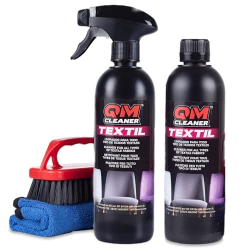QM Cleaner Textil | Limpiador de todo tipo de tejidos: sillas, sillones, alfombras... Neutraliza Olores (Kit 1L + Cepillo + Microfibra)