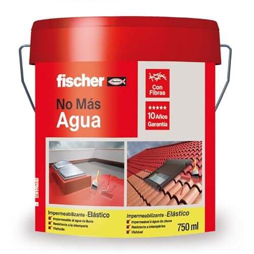 fischer - Pintura Impermeabilizante con Fibras | Resistente al Agua y Exteriores | Protección Elástica y Antideslizante | Ideal para Terrazas y Techos | 75ml (Cubo 1kg) | Terracota