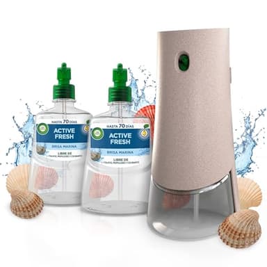 Air Wick Active Fresh Spray Automático Sin Aerosol, Ambientador Hogar Fragancia Brisa Marina, 1 Aparato, 2 Recambios, Neutralizador de Olores, Hasta 70 Días de Frescor