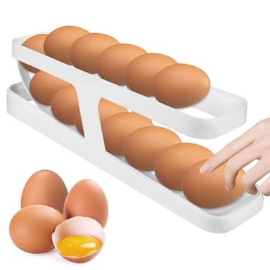 Hueveras para Frigorífico, RISVOWO 2 Nivele Dispensador de Huevos, Organizador de Huevos Enrollable para 14 Huevos, Bandeja de Huevos para Cocina para Refrigerador