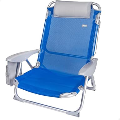 AKTIVE Silla de playa plegable, con cojín, Silla reclinable, 4 posiciones, 51x45x76 cm, altura del asiento 17 cm, asa de transporte, bolsillo lateral, color azul (62609)