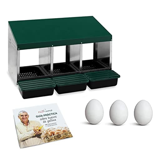FINCA CASAREJO Ponederos para gallinas + 3 Huevos Falsos y Guía Práctica | Nidal de 3 huecos