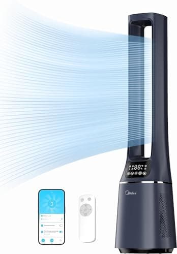 MIDEA Ventilador Purificador de aire sin Aspas de 10 velocidades, 2 en 1 con Filtro HEPA, Silencioso, Filtra partículas finas, Oscilación, Encendido Programable, Compatible con Alexa y App propia