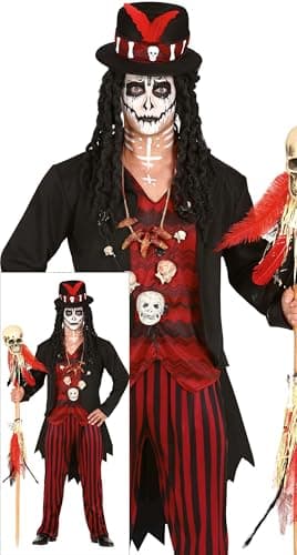 FIESTAS GUIRCA Disfraz de Chamán Vudú para Hombre - Disfraz de Brujo con sombrero Vudú - Disfraces de Halloween para Hombre Talla Adulto XL