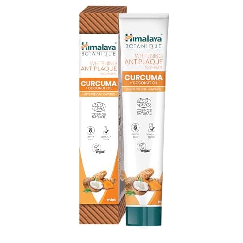 Ecocert Cosmos Natural Certified Himalaya Botanique Whitening Antiplaque Toothpaste con Activos Orgánicos, Curcuma + Coconut Oil para dientes más brillantes | Previene las caries | Vegano, 75 ml
