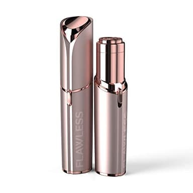 Finishing Touch Flawless - Eliminador de vello facial sin dolor para pieles sensibles con cabezal de afeitado hipoalergénico chapado en oro de 18 quilates, incluye batería, rubor
