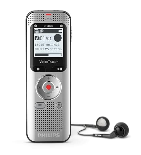 Philips VoiceTracer Grabadora de Audio DVT2050 - Stereo WAV, Conexión a PC, 8GB, USB, Gris