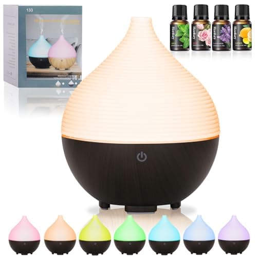 BUOAZR 160ML Difusor de Aceites Esenciales,Difusor de Aroma Sin BPA, Humidificador Ultrasónico Silencioso, 7 Colores LED, Apagado Automático, Humidificador Aceites Esenciales para el Hogar