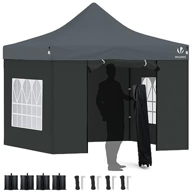 VOUNOT Carpa Plegable Gazebo 3x3m con 4 Paredes, Cenador Impermeable Pabellón de Jardín para Camping, Fiestas, Exterior, Color Gris