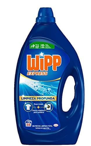 Wipp Express Limpieza Profunda, 55 lavados, detergente líquido quitamanchas, detergente para lavadora concentrado para coladas higiénicamente limpias